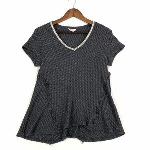 Juicy Couture Women's Size Medium Grey Silver Knit V-Neck Raw Edge Trim Top